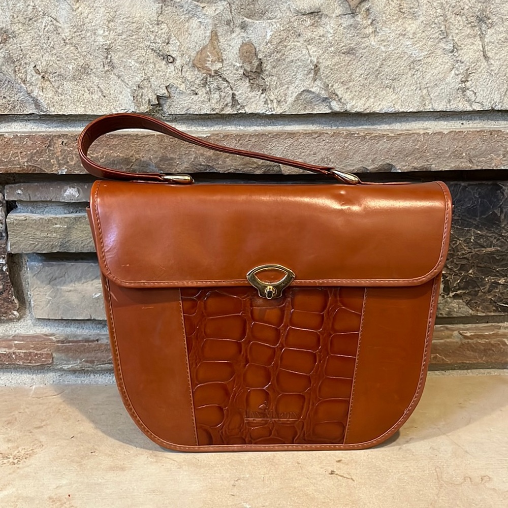 Vintage Jan Martin Croc Embossed Leather Top Handle Handbag